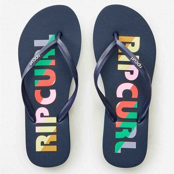 NWT New RIP CURL Rainbow Surf Revival Womens Flip Flop Navy Sandals 7 Vacation - Picture 1 of 13